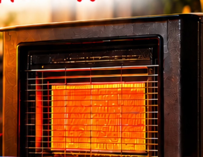 Butane gas heater with blue 7kg and 12kg gas bottles